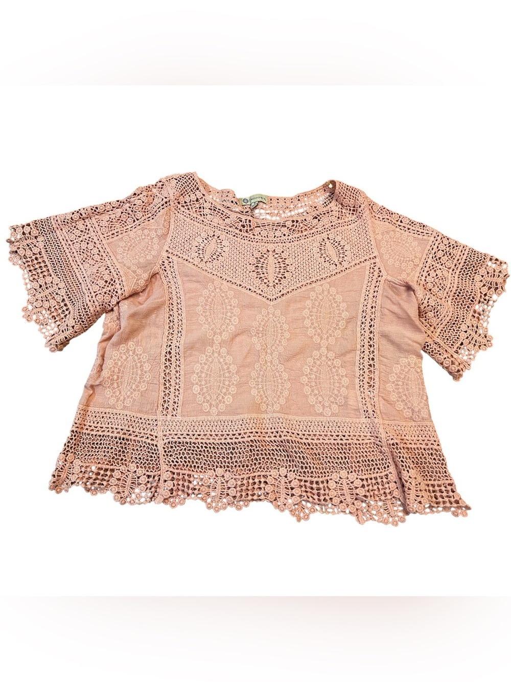 Democracy Lace Crochet Women's Top in coral Rust color size small boho festival